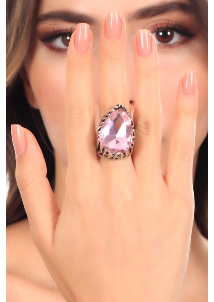 Kadın Antik Gümüş Kaplama Yeşil Renk Swarovski Taş Detaylı Ayarlanabilir Damla Formlu Yüzük fiyatları