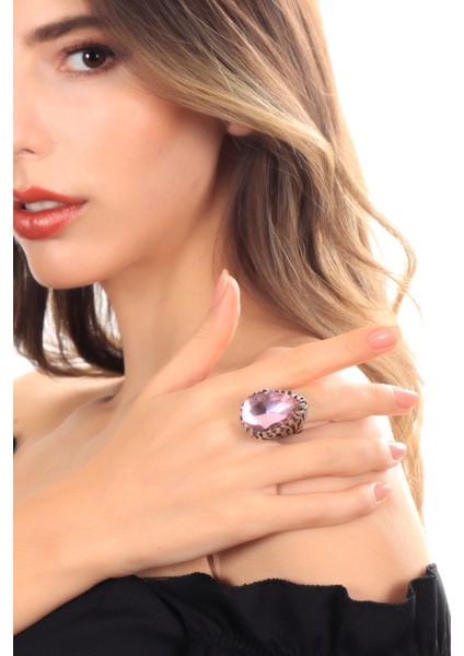Kadın Antik Gümüş Kaplama Yeşil Renk Swarovski Taş Detaylı Ayarlanabilir Damla Formlu Yüzük modelleri