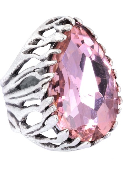 Kadın Antik Gümüş Kaplama Yeşil Renk Swarovski Taş Detaylı Ayarlanabilir Damla Formlu Yüzük fırsatları