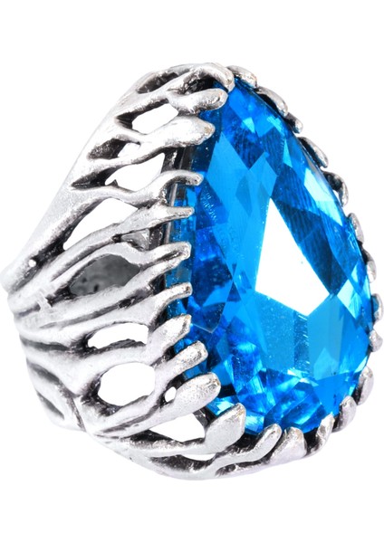 Kadın Antik Gümüş Kaplama Yeşil Renk Swarovski Taş Detaylı Ayarlanabilir Damla Formlu Yüzük fırsatları