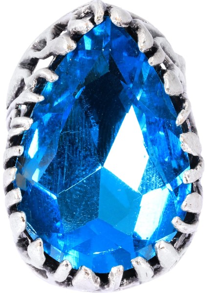 Kadın Antik Gümüş Kaplama Yeşil Renk Swarovski Taş Detaylı Ayarlanabilir Damla Formlu Yüzük indirimleri