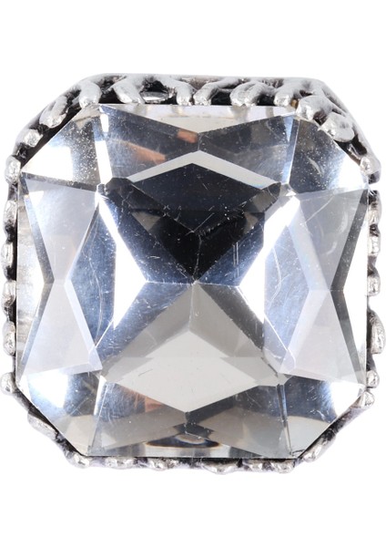 Kadın Antik Gümüş Kaplama Beyaz Renk Swarovski Taş Detaylı Ayarlanabilir Kare Formlu Yüzük