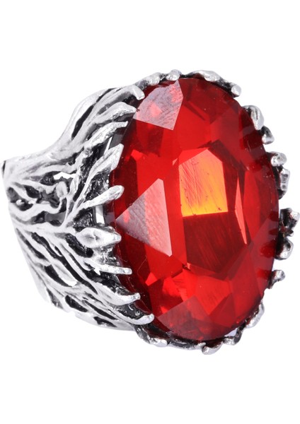 Kadın Antik Gümüş Kaplama Fuşya Renk Swarovski Taş Detaylı Ayarlanabilir Oval Formlu Yüzük fırsatları