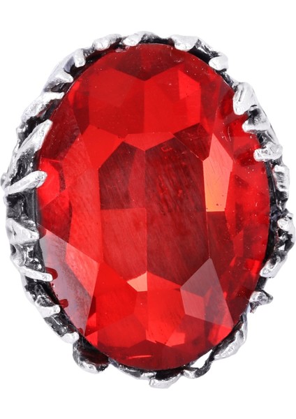 Kadın Antik Gümüş Kaplama Fuşya Renk Swarovski Taş Detaylı Ayarlanabilir Oval Formlu Yüzük indirimleri