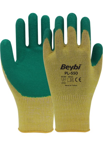 PL550 Polyester Örme Lateks Yeşil Iş Eldiveni 12 Çift