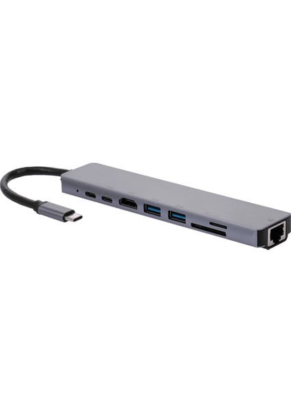 8in1 Type-C USB 3.0 Hub HDMI Ethernet Mikro Sdtf Otg Adaptörü