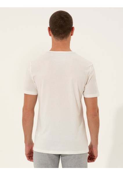 Erkek Ekru Slim Fit Bisiklet Yaka Tişört 50249350-VR019