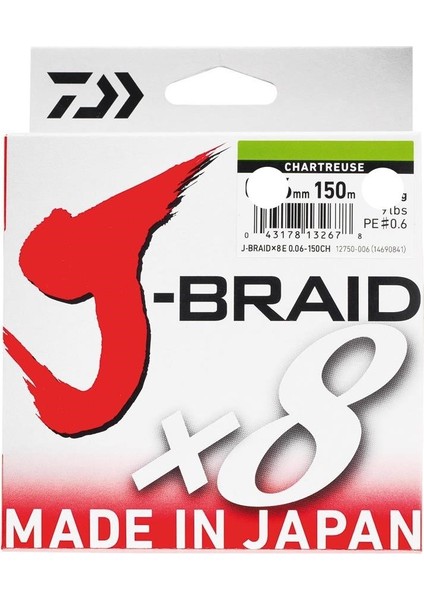 Jbraid 8b Chartreuse 150M Ip Misina 0,10 mm