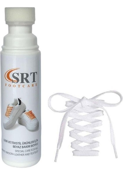 Srtfootcare Spor Beyaz Deri ve Kumaş Ayakkabı Bakım Boyası 75 ml 1 Adet + 1 Çift K103 Spor Beyaz Bağcık