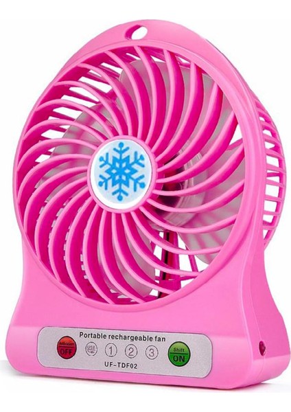Masaüstü Şarjlı Fan Vantilatör USB Girişli Pembe