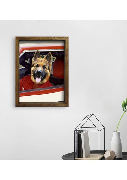 Evcil Dostlara Özel Nascar Pilot Tasarımlı Portre Doğal Masif Ahşap Çerçeveli Tablo 45X65CM-2