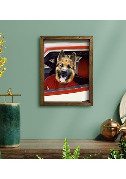 Evcil Dostlara Özel Nascar Pilot Tasarımlı Portre Doğal Masif Ahşap Çerçeveli Tablo 45X65CM-2