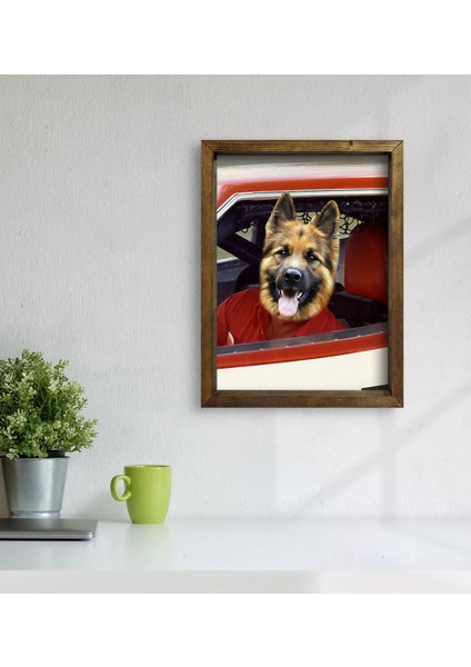 Evcil Dostlara Özel Nascar Pilot Tasarımlı Portre Doğal Masif Ahşap Çerçeveli Tablo 45X65CM-2