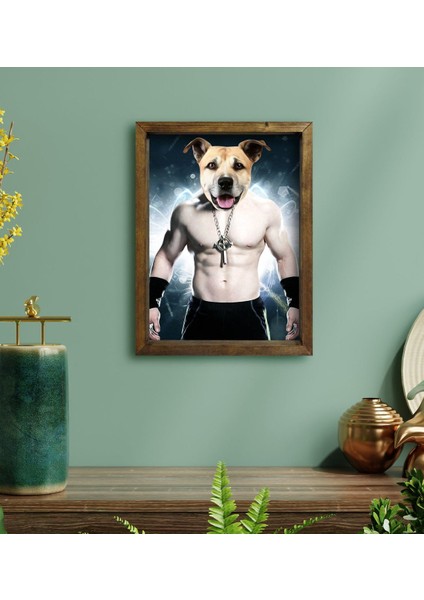 Evcil Dostlara Özel Boksör Tasarımlı Portre Doğal Masif Ahşap Çerçeveli Tablo 45X65CM-4 fiyatları