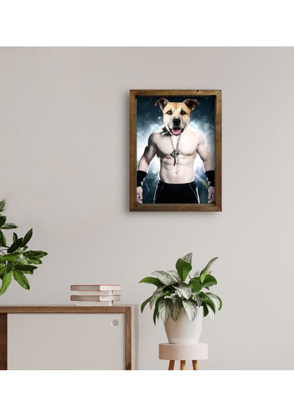 Evcil Dostlara Özel Boksör Tasarımlı Portre Doğal Masif Ahşap Çerçeveli Tablo 45X65CM-4 fırsatları