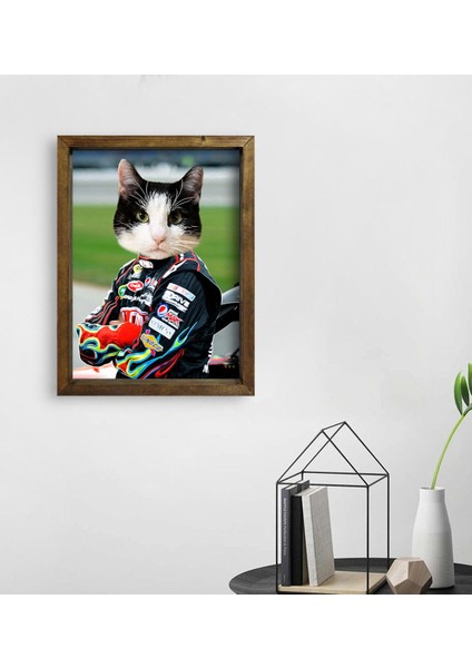 Evcil Dostlara Özel Nascar Pilot Tasarımlı Portre Doğal Masif Ahşap Çerçeveli Tablo 45X65CM-4