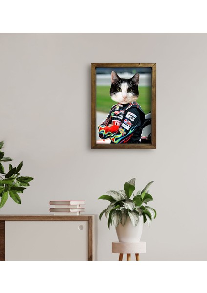 Evcil Dostlara Özel Nascar Pilot Tasarımlı Portre Doğal Masif Ahşap Çerçeveli Tablo 45X65CM-4