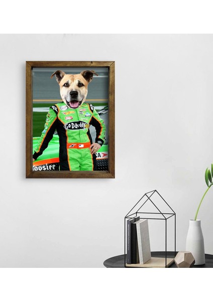 Evcil Dostlara Özel Nascar Pilot Tasarımlı Portre Doğal Masif Ahşap Çerçeveli Tablo 45X65CM-5