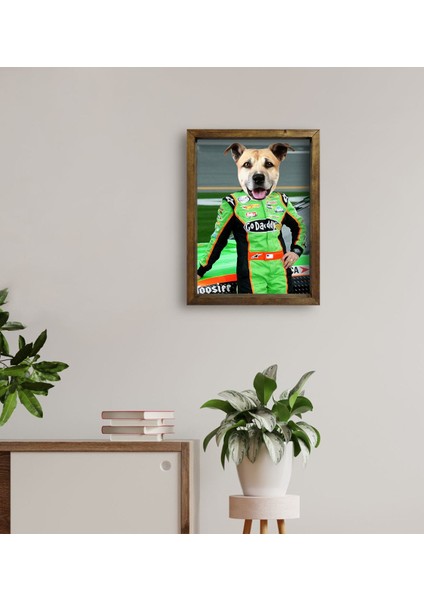 Evcil Dostlara Özel Nascar Pilot Tasarımlı Portre Doğal Masif Ahşap Çerçeveli Tablo 45X65CM-5