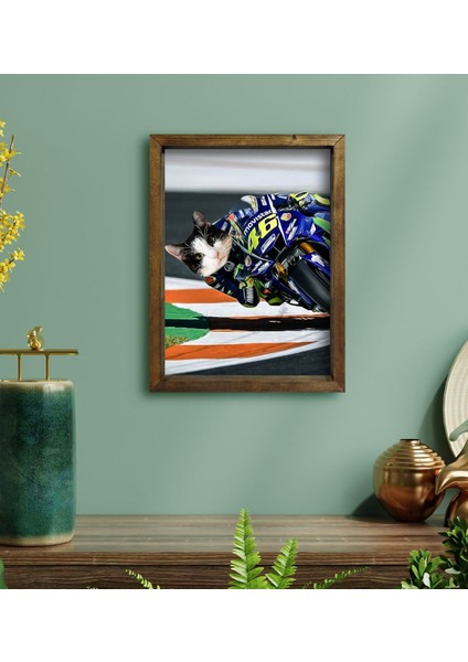 Evcil Dostlara Özel Motogp Tasarımlı Portre Doğal Masif Ahşap Çerçeveli Tablo 45X65CM-2