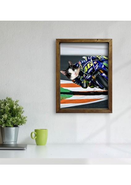 Evcil Dostlara Özel Motogp Tasarımlı Portre Doğal Masif Ahşap Çerçeveli Tablo 45X65CM-2