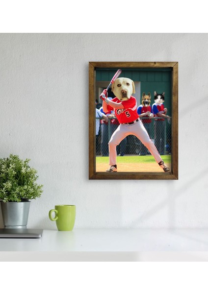 Evcil Dostlara Özel Beyzbol Oyuncusu Tasarımlı Portre Doğal Masif Ahşap Çerçeveli Tablo 45X65CM-3 modelleri