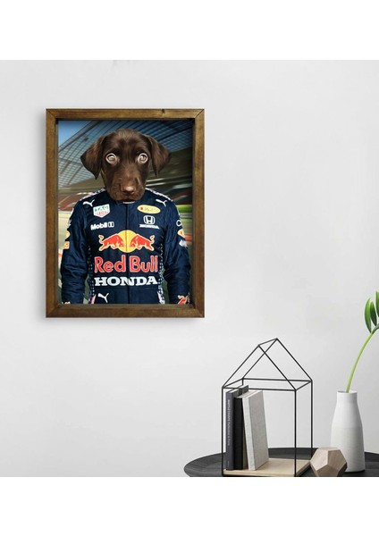 Evcil Dostlara Özel Pilot Tasarımlı Portre Doğal Masif Ahşap Çerçeveli Tablo 45X65CM-1