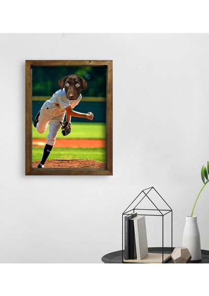Evcil Dostlara Özel Beyzbol Oyuncusu Tasarımlı Portre Doğal Masif Ahşap Çerçeveli Tablo 45X65CM-7