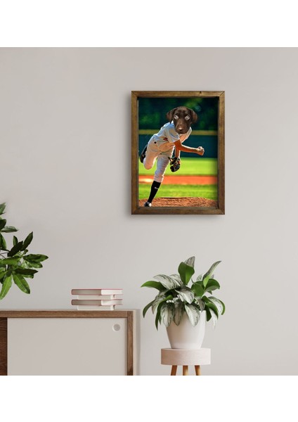 Evcil Dostlara Özel Beyzbol Oyuncusu Tasarımlı Portre Doğal Masif Ahşap Çerçeveli Tablo 45X65CM-7 fırsatları