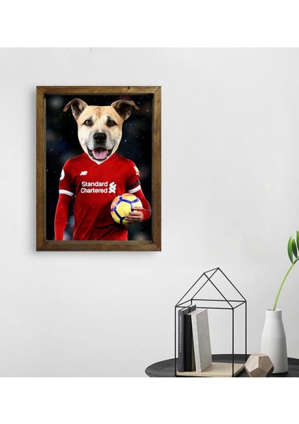 Evcil Dostlara Özel Futbolcu Tasarımlı Portre Doğal Masif Ahşap Çerçeveli Tablo 45X65CM-5