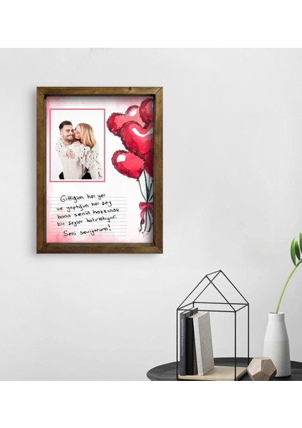 Kişiye Özel Kendi El Yazın Mesajlı Fotoğraflı Doğal Ahşap Çerçeveli Tablo 45X65CM-3