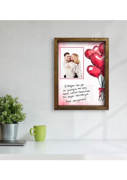 Kişiye Özel Kendi El Yazın Mesajlı Fotoğraflı Doğal Ahşap Çerçeveli Tablo 45X65CM-3 modelleri