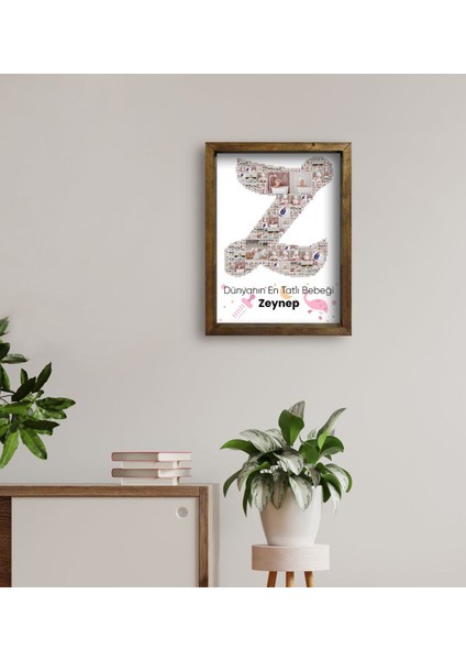 Kişiye Özel Bebek Harf Tasarımlı 10 Fotoğraflı Doğal Masif Ahşap Çerçeveli Kolaj Tablo 45X65CM-1 fırsatları