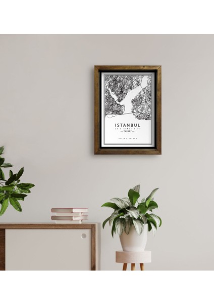 Kişiye Özel Istanbul Haritası Tasarımlı Doğal Masif Ahşap Çerçeveli Tablo 45X65CM-1 fırsatları