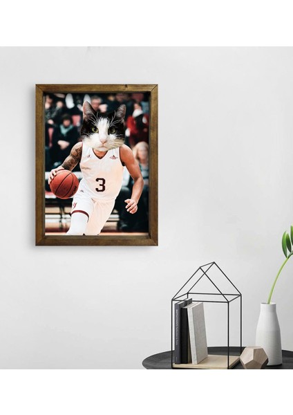 Evcil Dostlara Özel Basketbol Oyuncusu Tasarımlı Portre Doğal Masif Ahşap Çerçeveli Tablo 30X40CM-2