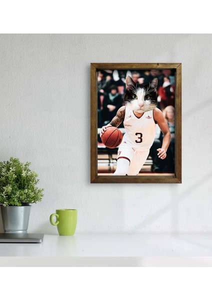 Evcil Dostlara Özel Basketbol Oyuncusu Tasarımlı Portre Doğal Masif Ahşap Çerçeveli Tablo 30X40CM-2