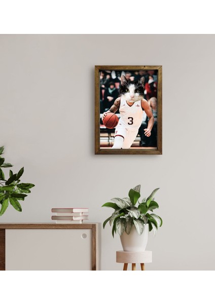 Evcil Dostlara Özel Basketbol Oyuncusu Tasarımlı Portre Doğal Masif Ahşap Çerçeveli Tablo 30X40CM-2