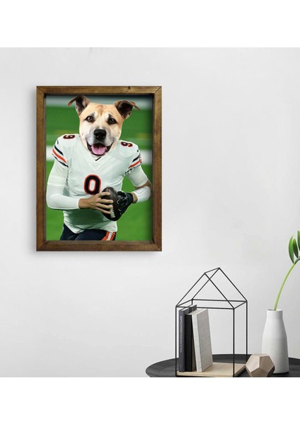 Evcil Dostlara Özel Amerikan Futbolcusu Tasarımlı Portre Doğal Masif Ahşap Çerçeveli Tablo 30X40CM-3 fiyatları