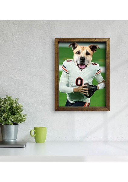 Evcil Dostlara Özel Amerikan Futbolcusu Tasarımlı Portre Doğal Masif Ahşap Çerçeveli Tablo 30X40CM-3 modelleri