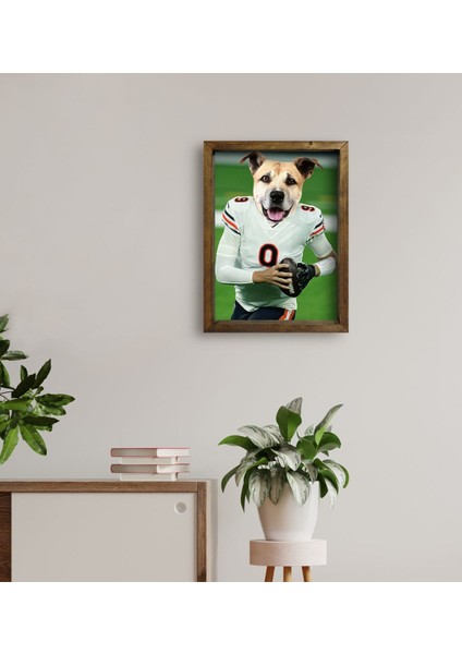 Evcil Dostlara Özel Amerikan Futbolcusu Tasarımlı Portre Doğal Masif Ahşap Çerçeveli Tablo 30X40CM-3 fırsatları