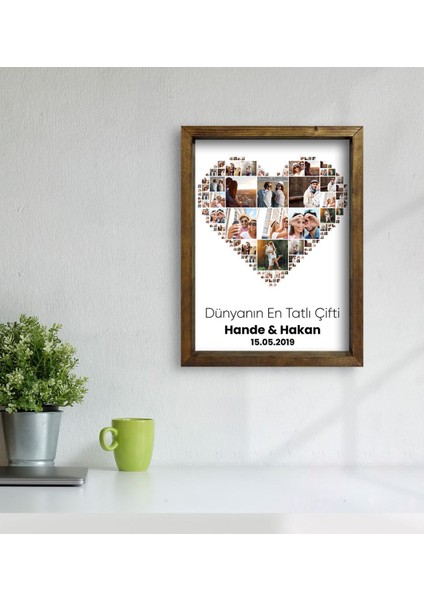 Kişiye Özel Sevgili Kalp Tasarımlı 10 Fotoğraflı Doğal Masif Ahşap Çerçeveli Kolaj Tablo 30X40CM-1 modelleri