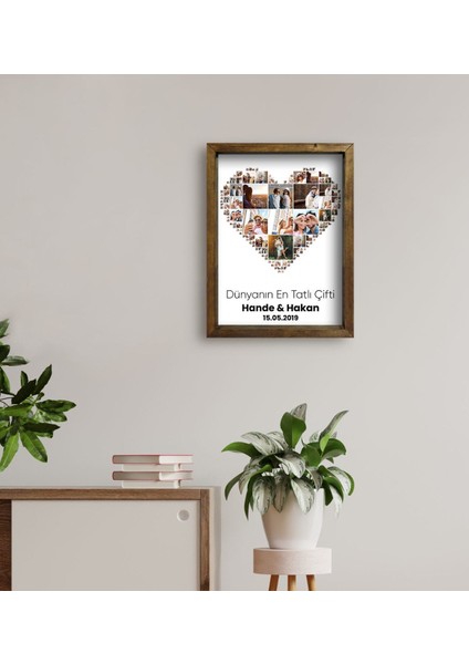Kişiye Özel Sevgili Kalp Tasarımlı 10 Fotoğraflı Doğal Masif Ahşap Çerçeveli Kolaj Tablo 30X40CM-1 fırsatları