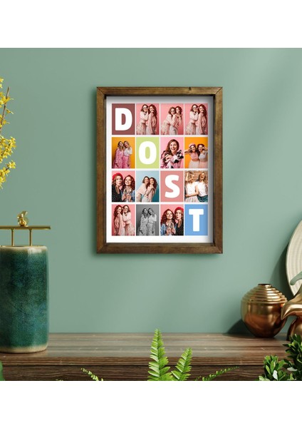 Kişiye Özel Dost Temalı Doğal Masif Ahşap Çerçeveli Tablo 30X40CM-1