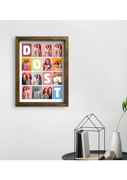 Kişiye Özel Dost Temalı Doğal Masif Ahşap Çerçeveli Tablo 30X40CM-1 fiyatları