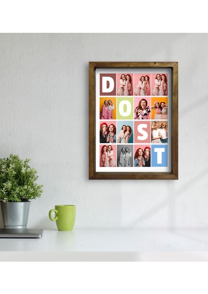 Kişiye Özel Dost Temalı Doğal Masif Ahşap Çerçeveli Tablo 30X40CM-1 modelleri