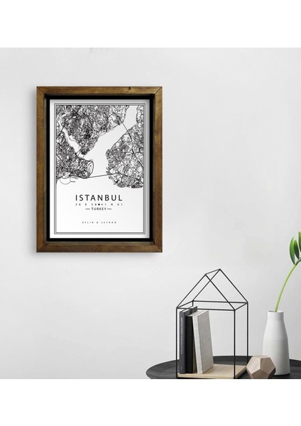 Kişiye Özel Istanbul Haritası Tasarımlı Doğal Masif Ahşap Çerçeveli Tablo 30X40CM-1 fiyatları