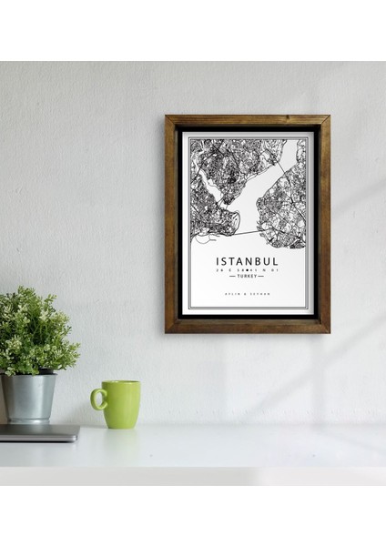 Kişiye Özel Istanbul Haritası Tasarımlı Doğal Masif Ahşap Çerçeveli Tablo 30X40CM-1 modelleri
