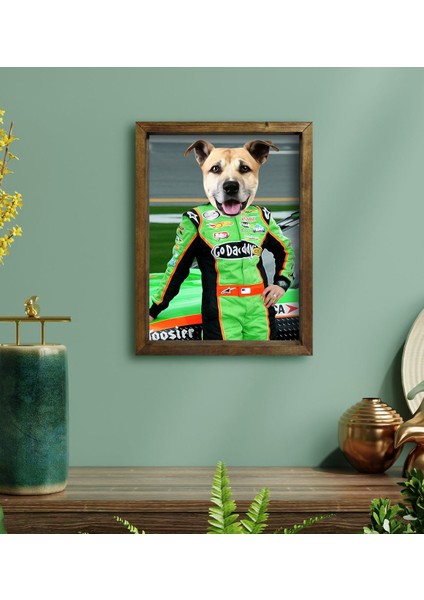 Evcil Dostlara Özel Nascar Pilot Tasarımlı Portre Doğal Masif Ahşap Çerçeveli Tablo 30X40CM-5