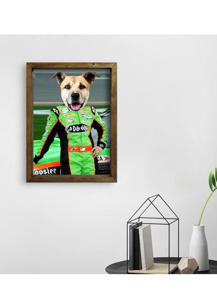 Evcil Dostlara Özel Nascar Pilot Tasarımlı Portre Doğal Masif Ahşap Çerçeveli Tablo 30X40CM-5