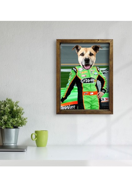 Evcil Dostlara Özel Nascar Pilot Tasarımlı Portre Doğal Masif Ahşap Çerçeveli Tablo 30X40CM-5